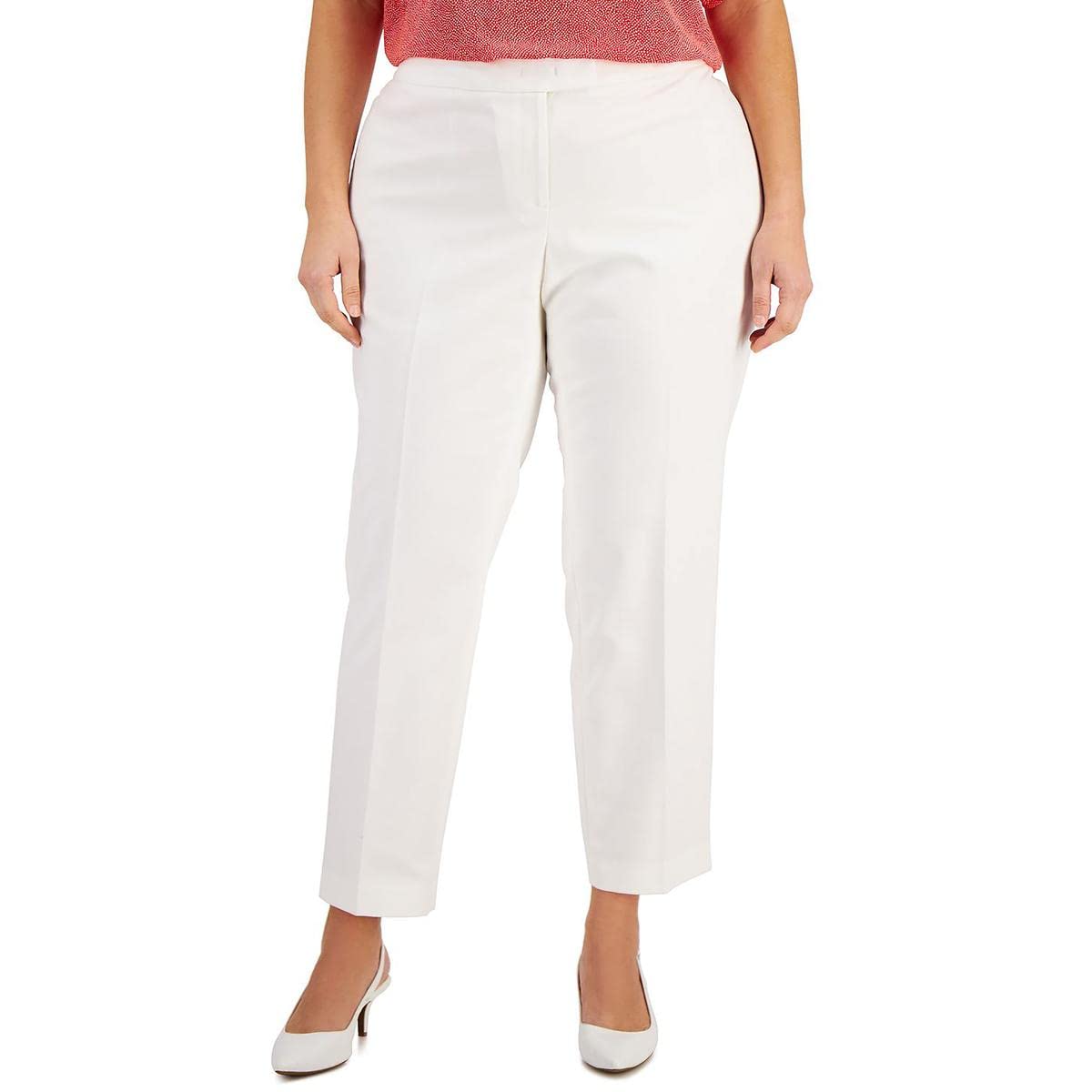 Anne Klein Womens Plus Bowie Cotton Stretch Straight Leg Pants White 18W