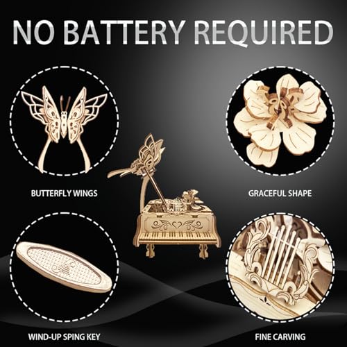 3D Puzzle for Adults - Cool Piano Music Box DIY Craf Kit for Adults to Build Model Kits Wood Mechanical Building Puzzle for Age 14+Years Old - Image 4