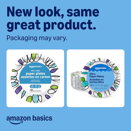 Image of Amazon Basics Ultra Paper Plates, 8.62 Inch, Disposable, 120 Count, Packaging May Vary