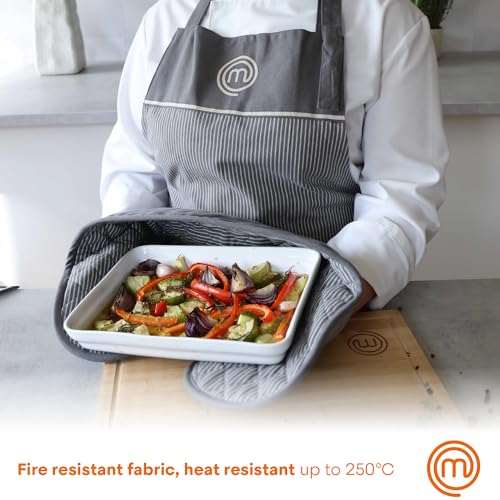 MasterChef Oven Gloves Heat Resistant, Double Oven Gloves Made from Cotton with Official Show Logo & Hanging Loop, Attached Oven Mitts, Machine Washable, Heat Proof Pot Holders for the Kitchen, Earth - Cosy Home Interiors MasterChef Oven Gloves Heat Resistant, Double Oven Gloves Made from Cotton with Official Show Logo & Hanging Loop, Attached Oven Mitts, Machine Washable, Heat Proof Pot Holders for the Kitchen, Earth - Image 3