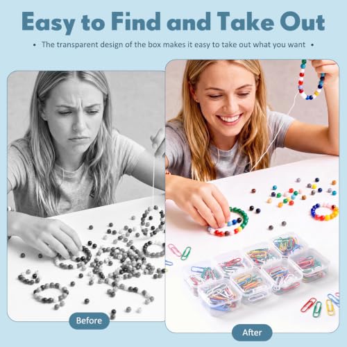 Image of SATINIOR 300 Pcs Clear Plastic Beads Storage Containers Box Small Clear Boxes with Hinged Lid Plastic Case Mini Square Arts Crafts Storage Organizers for Small Items (1.7 x 1.7 x 0.8 Inch)