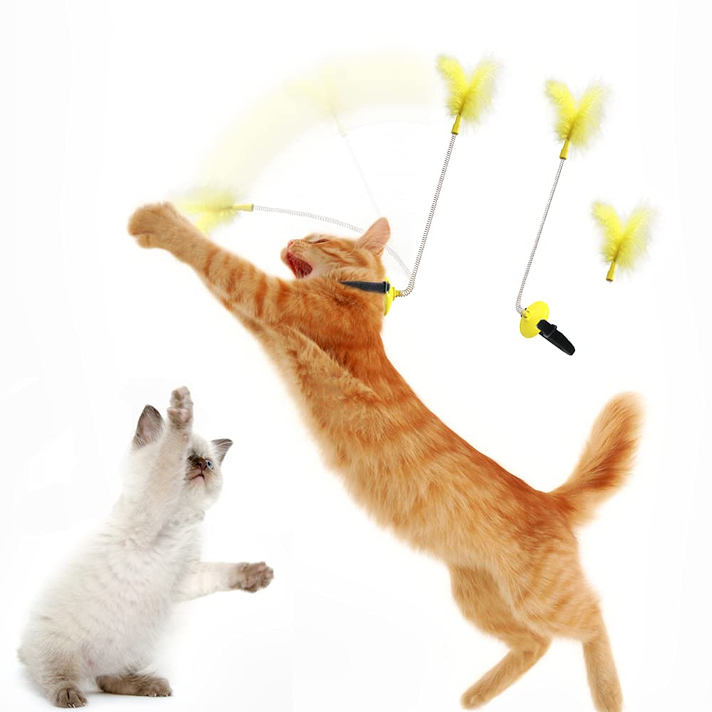 Multifunctional Collar Feather Funny cat Stick Toy, cat self-Healing Stick, Interactive pet Training Stick, can tie feet, Table Legs, cat Neck, Silicone Toy with Bells, Detachable for use