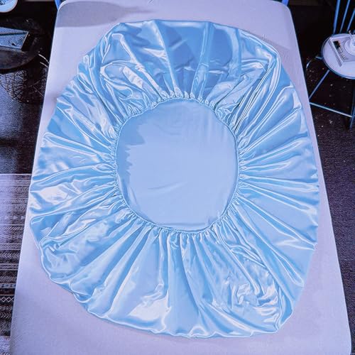 Silky Satin Fitted Sheet Only Classic Luxury Silky Soft Bed Sheets Solid Color (Cyan, Single(90x190+30cm)) - Image 2