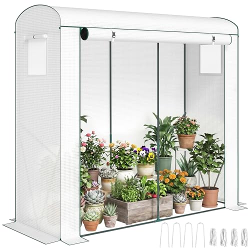 Outsunny Mini Greenhouse Garden Tomato Growhouse with Roll-Up Door and 2 Mesh Windows Portable Indoor Outdoor Green House with PE Cover for Garden Patio 200 x 75 x 188 cm White
