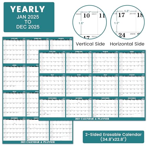 Calendário de parede apagável a seco - Calendário de parede anual 2025, 58,4 cm x 89 cm, janeiro a d