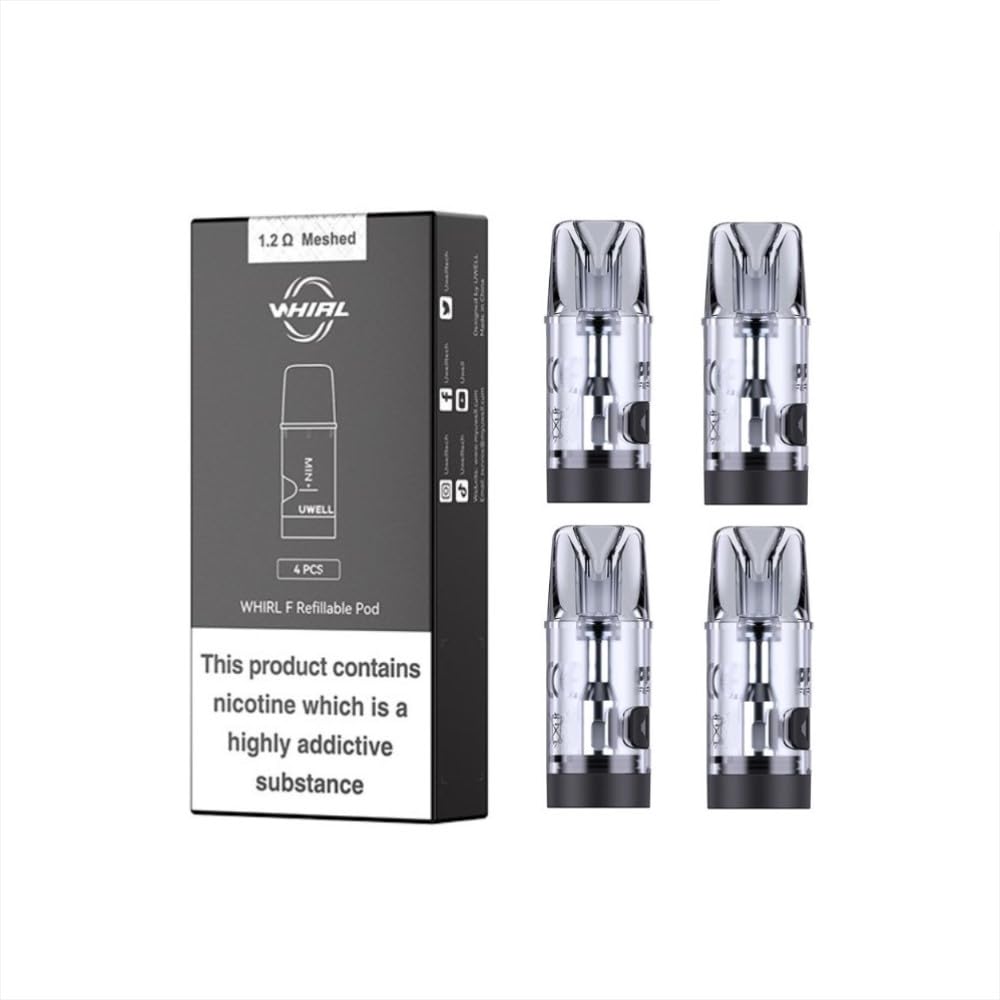 UWELL Whirl F Refillable Vape Pod, 2ml 1.2ohm 4Pcs, Ecig No Nicotine(1.2Ω)