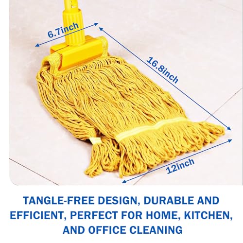 Image of 4 Pack Commercial Mop Heads, Looped-End String Wet Mop Replacement, Heavy Duty Mops, Industrial Mop for Floor Cleaning, Home, Kitchen, Office (2 Blue /2 Yellow)
