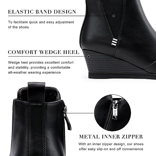 Vepose womens Women's Ankle Boots Chelsea Casual High Wedge Heel Shoes4