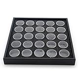 Beauticom (6 Pcs) 25 Half-Size Gem & Coin Jars Black Stackable Display Travel Tray