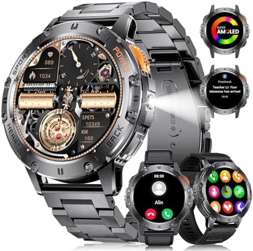 Montre Connectée Sunkta EF5-BW Homme - 1,43″ AMOLED, Lampe LED, Android/iOS
