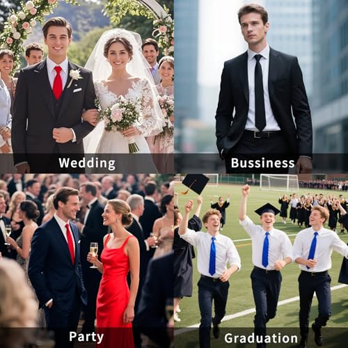 Image of HISDERN Mens Solid Color Ties Formal Satin Necktie and Pocket Square Set Classic Wedding Business Tie & Handkerchief