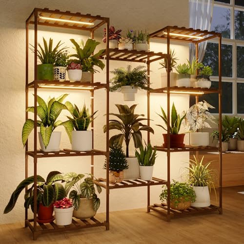 Bamworld Plant Stand with Grow Lights Large Plant Shelf for