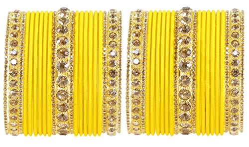 Image of NMII Non-Precious Metal Base Metal and Studded Zircon Gemstone and Matte Finish Worked Bangle set for Women /Girls