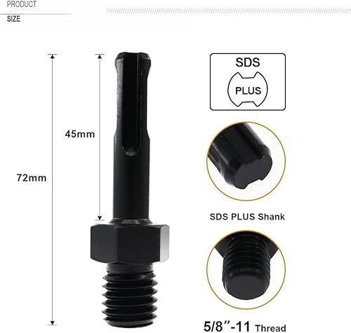 Miniatura 3 de SHDIATOOL Adaptador de broca de núcleo de 58 "-11 rosca macho a vástago SDS Plus para taladros de rosca SDS Plus (paquete de 2)