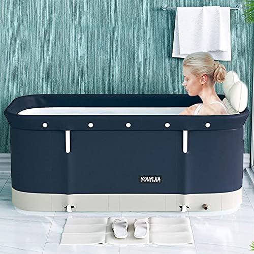 W WEYLAN TEC 47 inch Foldable Bath Tub Wide Bathtub with Bath Pillow Bath Seat Concise