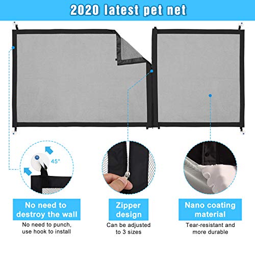 CHARMINER Magic Pet Gate for Dogs, Mesh Dog Gate with Latest Zipper Design Extra Wide Portable Adjustable Folding Mesh Dog Gate for Doorways-Safety Fence for Stair Black - Thumbnail 3