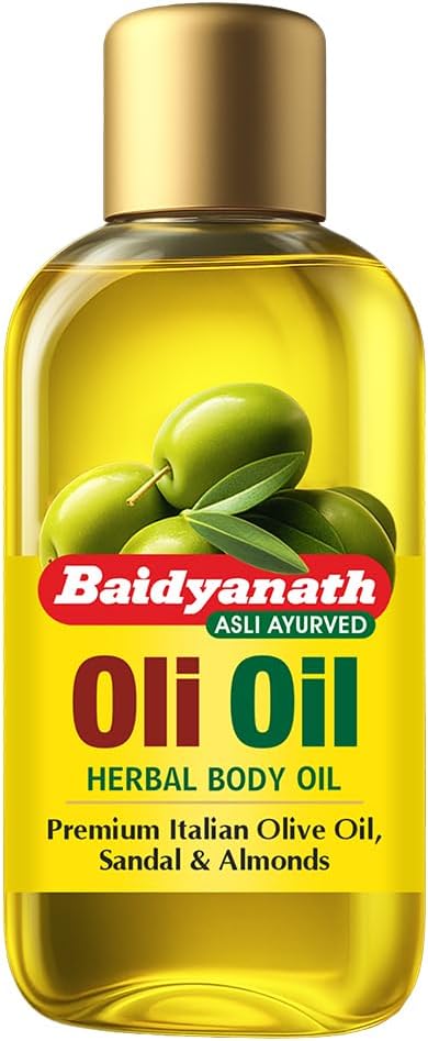 Baidyanath Oli Oil | Herbal Body Oil with Italian Olive Oil, Almond Oil, Neem, Sandalwood & Sesame Oils, Haldi & 5 Herbs | With Vit E & Antioxidants | Nourishes Dry Skin, Non-Sticky & Fast Absorbing | 500ml