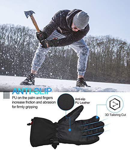 Cevapro -40℉ Winter Gloves Waterproof Ski Gloves 3M Insulated Snowboard Gloves (Black, M)