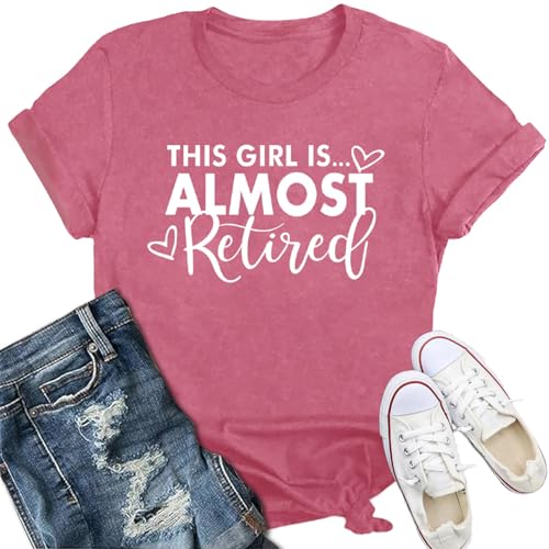 IFQ Retirement Shirts for Women Funny Retired Teacher T-Shirt Retiree Short Sleeve Tee Pink