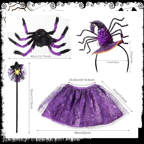 RURIZHONGTIAN Spinnenkostüm Kinder, Halloween Kostüm Kinder Spinne, Spinnen Verkleidung mit Tüllrock, Spinne Haarreifen und Plüschspinne, für Halloween Cosplay Karneval Mottoparty