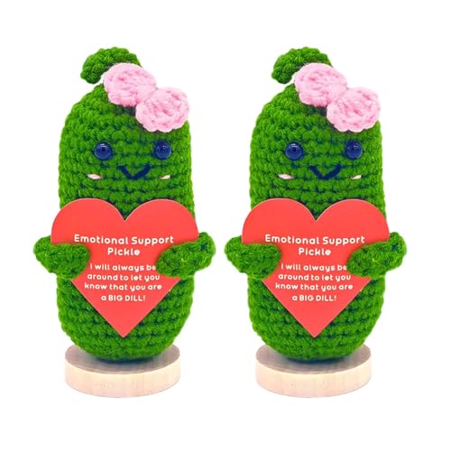 2 pepinos de apoyo emocional, regalo hecho a mano para apoyo emocional, muñeca de punto con pepino positivo con tarjeta .