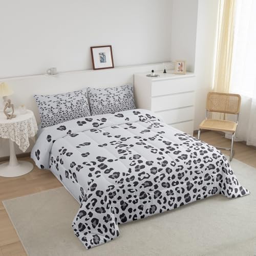 Image of Leopard Print Comforter Africa Cheetah Print Comforter Set Pearl Leopard Fur Bedding Set for Boys Girls Kids Teens Bedroom Decor Grey Animal Skin Duvet Set Twin Size With 1 Pillow Case Quilt Set