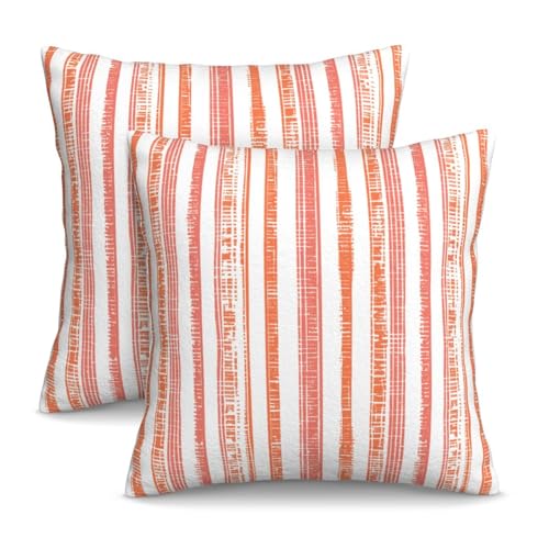 KiuLoam Boho Coral Pink Orange Striped Throw Pillow Covers 18 x 18 Inch Set of 2, Stripe Pattern Farmhouse Decorative Pillow Cases Modern Cushion Cases for Couch Bed Home Decor