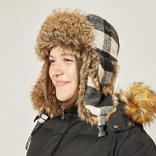 Image of Faux Fur Safety Reflective Aviator Trapper Hat Snow Ski Trooper Winter Cap