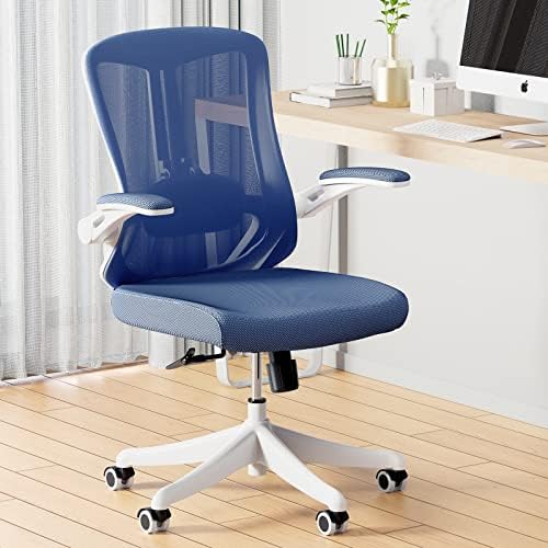 balmstar Office Chair, Ergonomic Desk Chair Home Office Desk Chairs, Breathable Mid-Back Comfortable Mesh Computer Chair with PU Silent Wheels, Flip-up Armrests, Tilt Function, Lumbar Support (Blue)