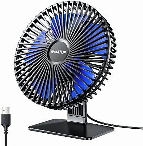 Gaiatop Small Table Fan, 6.5 Inch Ultra-quiet, 90° Adjustment for Better Cooling, 3 Speeds Portable Mini Powerful Desktop Table Fan, Small Personal Cooling Fan for Home Office (Blue Blade)