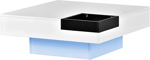 Miniatura 4 de Harper & Bright Designs Mesa auxiliar de cóctel con luces LED de 16 colores, mesa de centro cuadrada de alto brillo UV, mesa central para sala de