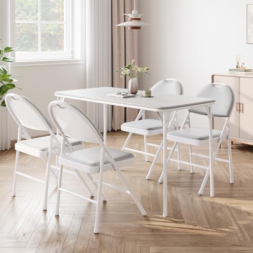 IDEALHOUSE Protable Folding Table and Chairs, 5 Piece Folding Card Table and Chairs Set, Foldable PU Upholstered Table and Chairs Set of 5, for Dining Room, Living Room, Office, Camping, Gray by IDEALHOUSE - Image 3