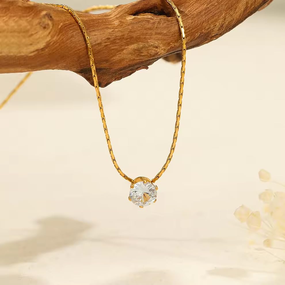 Image of Stone Necklace Set For Women Stylish | Anti Tarnish Waterproof Stainless Steel Chain Pendant Necklaces Jewelry for Love | Gold Plated Jewellery Accessories for Woman & Girls | Birthday Gift for Wife & Girlfriend