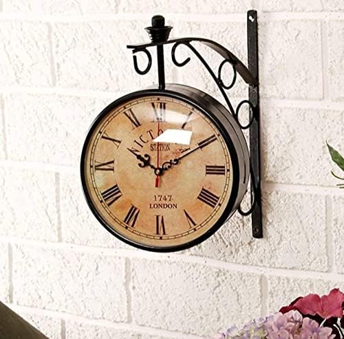 Vintage Product Antique Black Railway Station Double Sided Metal Wall Clock ( 8 Inch , Black ), Standard