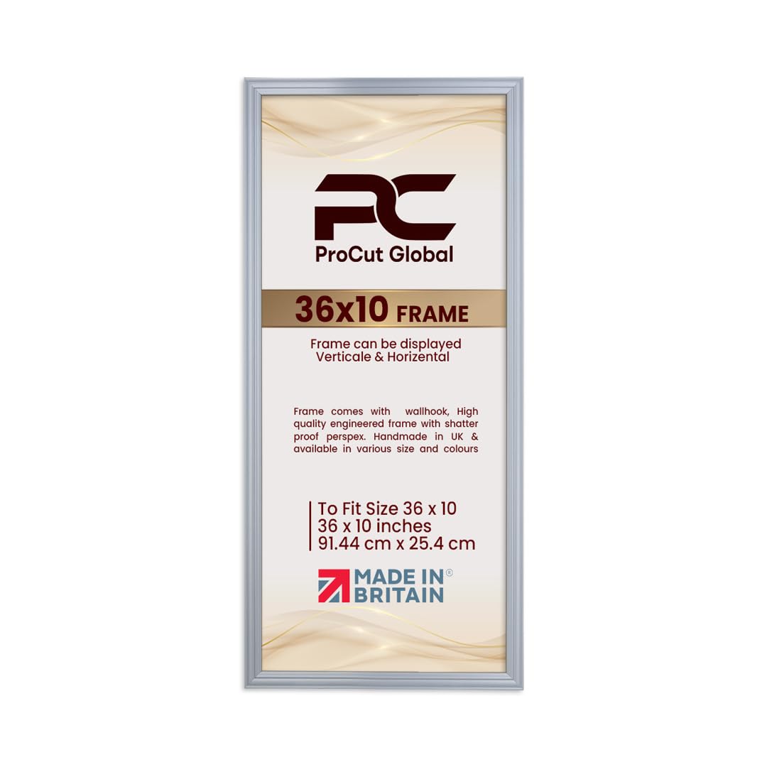 Procut Global 36x10 Silver Picture Frames - Classic Wooden Photo Frame with Shatterproof Perspex for Wall or Tabletop - Perfect for Posters, Certificates & Prints - Sizes & Colors Available โ image 1