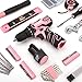 COMOWARE 12V Pink Cordless Drill Home Tool Kit, Pink Drill Set for Women, Lady's Home Repairing Tool Kit Hand Tool Set for DIY Large-Capacity Tool Storage Bag Included