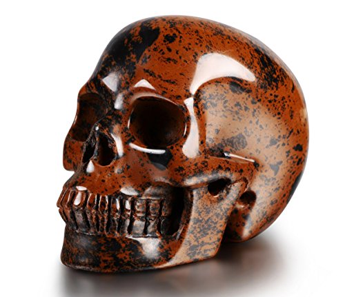 Skullis 5.0" Mahogany Obsidian Carved Crystal Skull. Hand Carved Gemstone Fine Art Sculpture, Reiki Healing Stone Statue. #TOP6