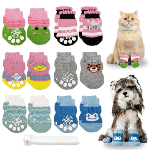 Zansens 24 Pcs Cat Mittens to Prevent Scratching,Breathable Cat Foot Cover,Cats Claw Protector,Non Slip Dog Socks with Nylon Belt for Nail Trimming Bathing