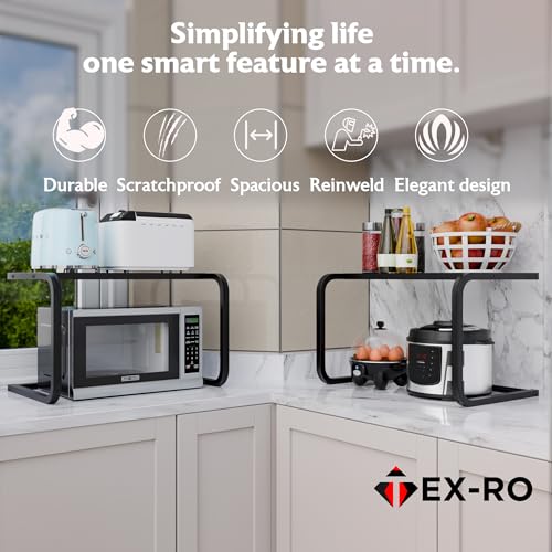 Image of TEX-RO Platform Top Microwave Stand /Oven Stand for Kitchen Organizer /Utensils Stand for Kitchen /Shelf Dish Rack for Home (Black)