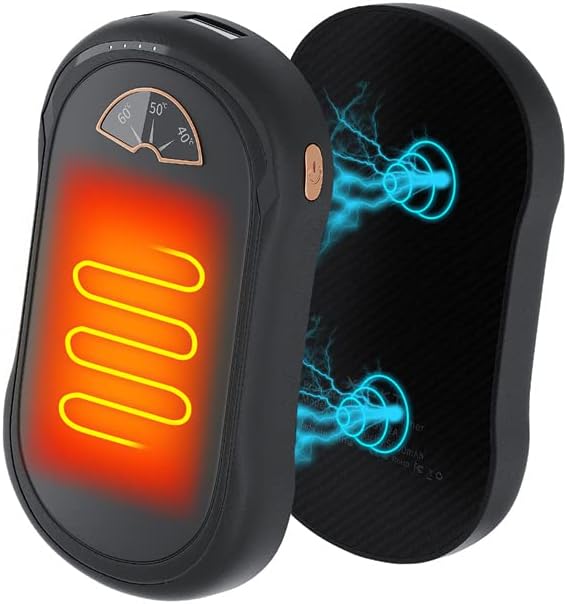 Hand Warmers Rechargeable 2 Pack, xiskt 10000mAh Electric Hand Warmer, 2 in 1 Portable Pocket Heater and Power Bank, 3 Levels Long Lasting Reusable Hand Warmer for Outdoors Camping, Hunting, Golf