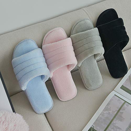 Dl Women's Memory Foam Open Toe Slide Slippers With Cozy Terry Lining, Slip On House Shoes Spa Mules Sandals With Indoor Outdoor Rubber Sole, Blue, 7-8 #TOP6