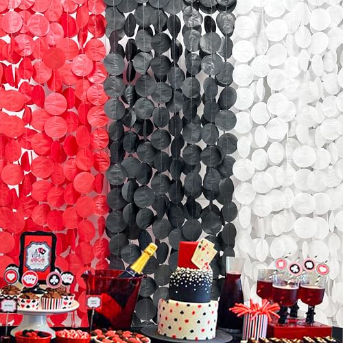 Image of 192Ft Red Black White Party Decorations Big Circle Dots Backdrop Streamer Garland for Graduation Birthday Bachelorette Engagement Baby Shower Wedding Las Vegas Casino Poker Pirate Party Supplies