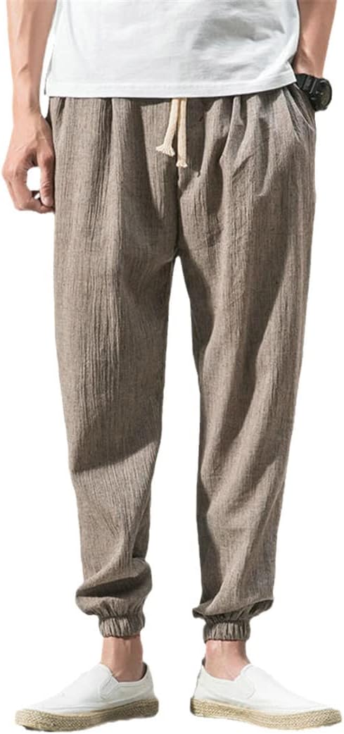 Chinese Style Harem Jogger Pants Men Cotton Linen Sweatpants Casual Lightweight Spring Summer Joggers