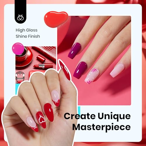 Image of Beetles Red Gel Nail Polish Set, HEMA-Free 6 Colors Purple Burgundy UV | Fiery Passion includes 6 red and purple gel colors for DIY salon manicures; soak off and cure with a UV /LED lamp.