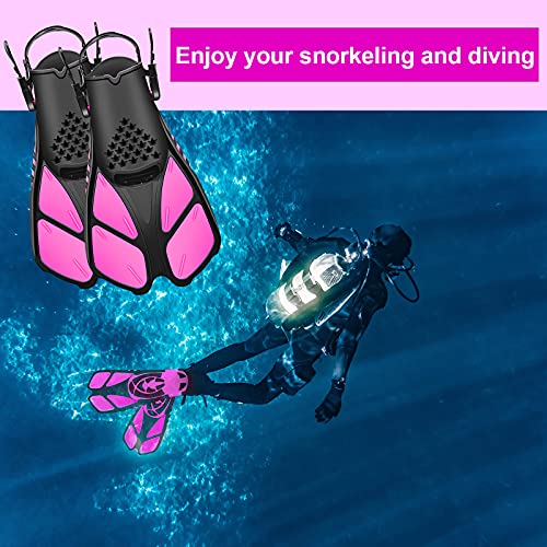 Swim Fins Open Heel, Adjustable And Light Diving Fins With Good Thrust, Travel Size Short Flippers For Snorkeling Swimming （Unisex） (Pink Small/Medium (Adults 4.5-8.5))… #TOP7
