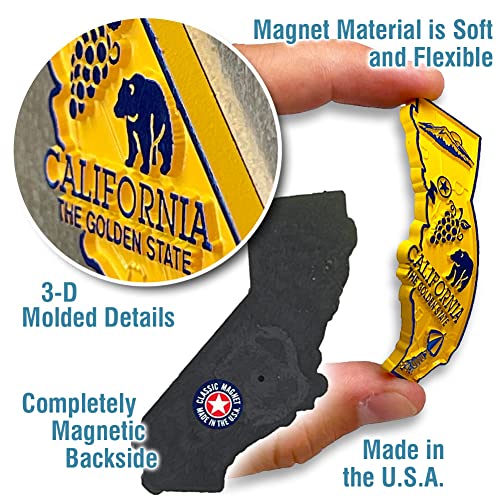 California Small State Magnet by Classic Magnets, 2.1" x 2.5", Collectible 3D Rubber Vintage-Style Souvenirs and Gifts Made in The USA