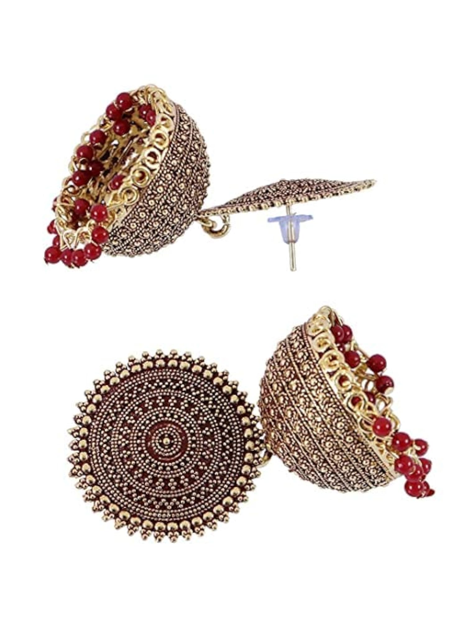 Women's Gold Plated Maroon Earrings, Gift for Her