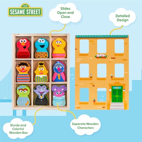 Image of Kids Preferred Sesame Street Wooden Neighborhood Block Set with Storage Case, Toddler Sorting and Matching Blocks