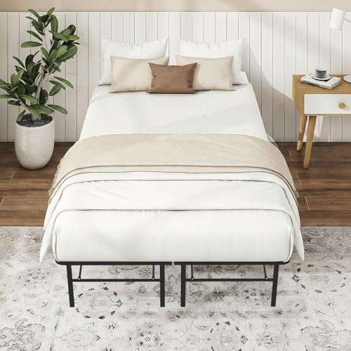 MAKE CHANGES Foldable Full Size Bed Frame，Metal Platform with 14" Underbed Storage, Heavy Duty，Noise Free,Easy Foldable Assembly, No Box Spring Needed,Black