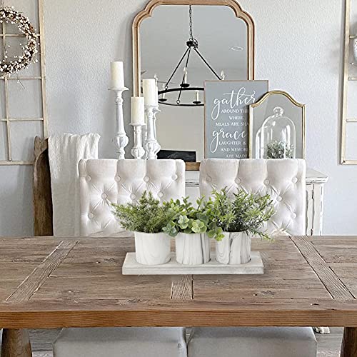 Plants 3 Pack Mini Potted Fake Artificial Small Eucalyptus Rosemary With Wooden Tray Dusty Green For Table Mantle Window Sill Home Decor #TOP1